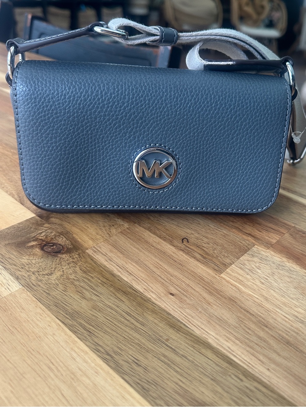 Michael Kors Pebbled Leather Crossbody in Slate Blue-Gray